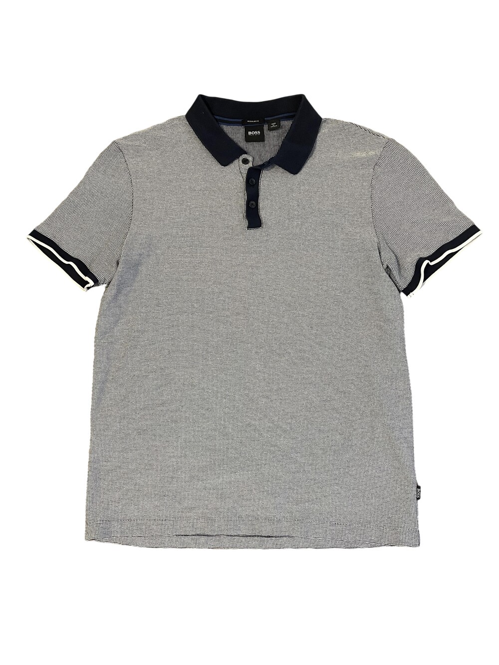Boss Polo Shirt Mens XL Blue Check Knit Regular Fit Logo Casual Short Sleeve